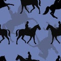 Seamless background of silhouettes a lady and a gentleman on horseback,